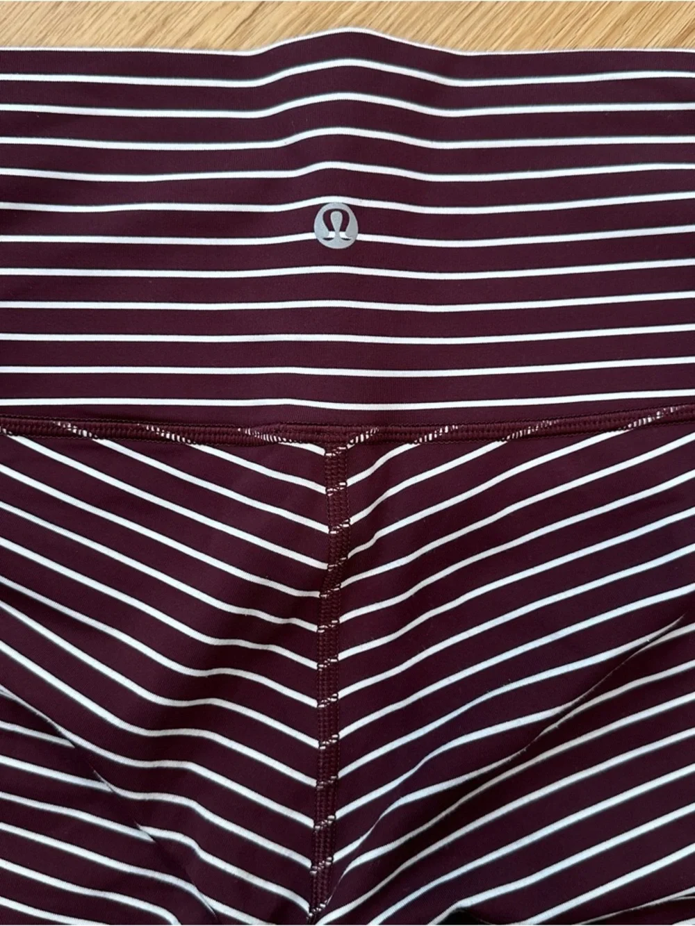 Lululemon Wunder Under Crop High-Rise Burgundy Maroon White Stripes Size 4